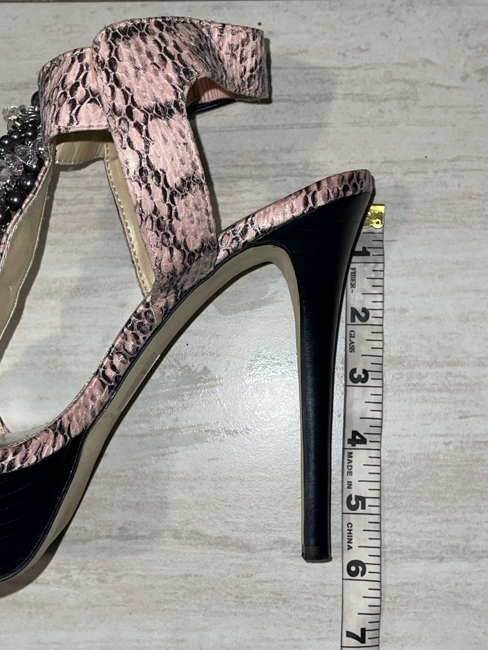 Pink Snake-Print Beaded Platform Pleaser Sandals - Picture 3 of 7